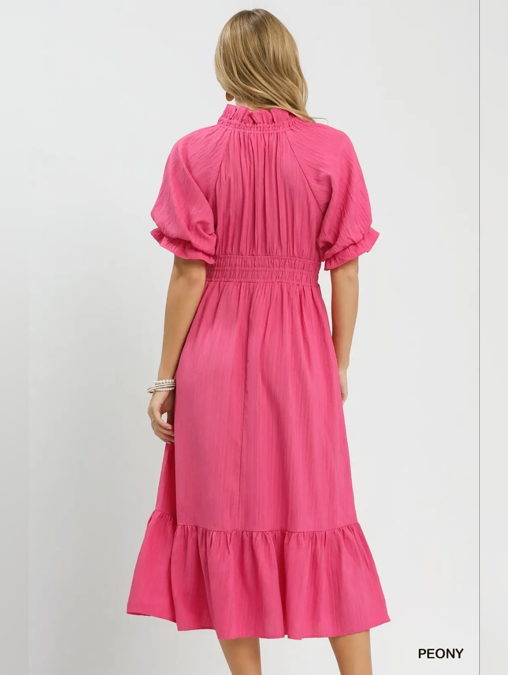 Women's Umgee V-Neck Pink Ruffled Midi Dress - Picture 4 of 7